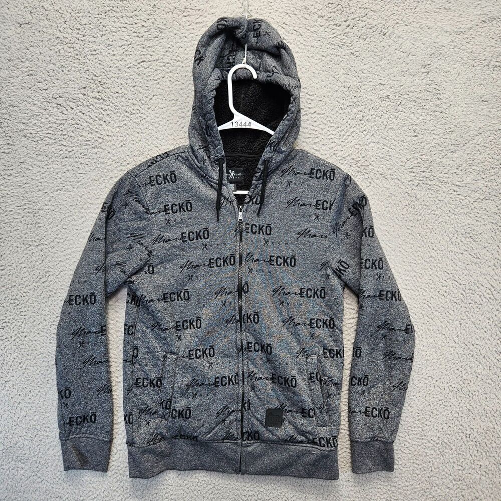 Marc Ecko Fleece Hoodie Mens Size Small Gray Hooded Full Zip